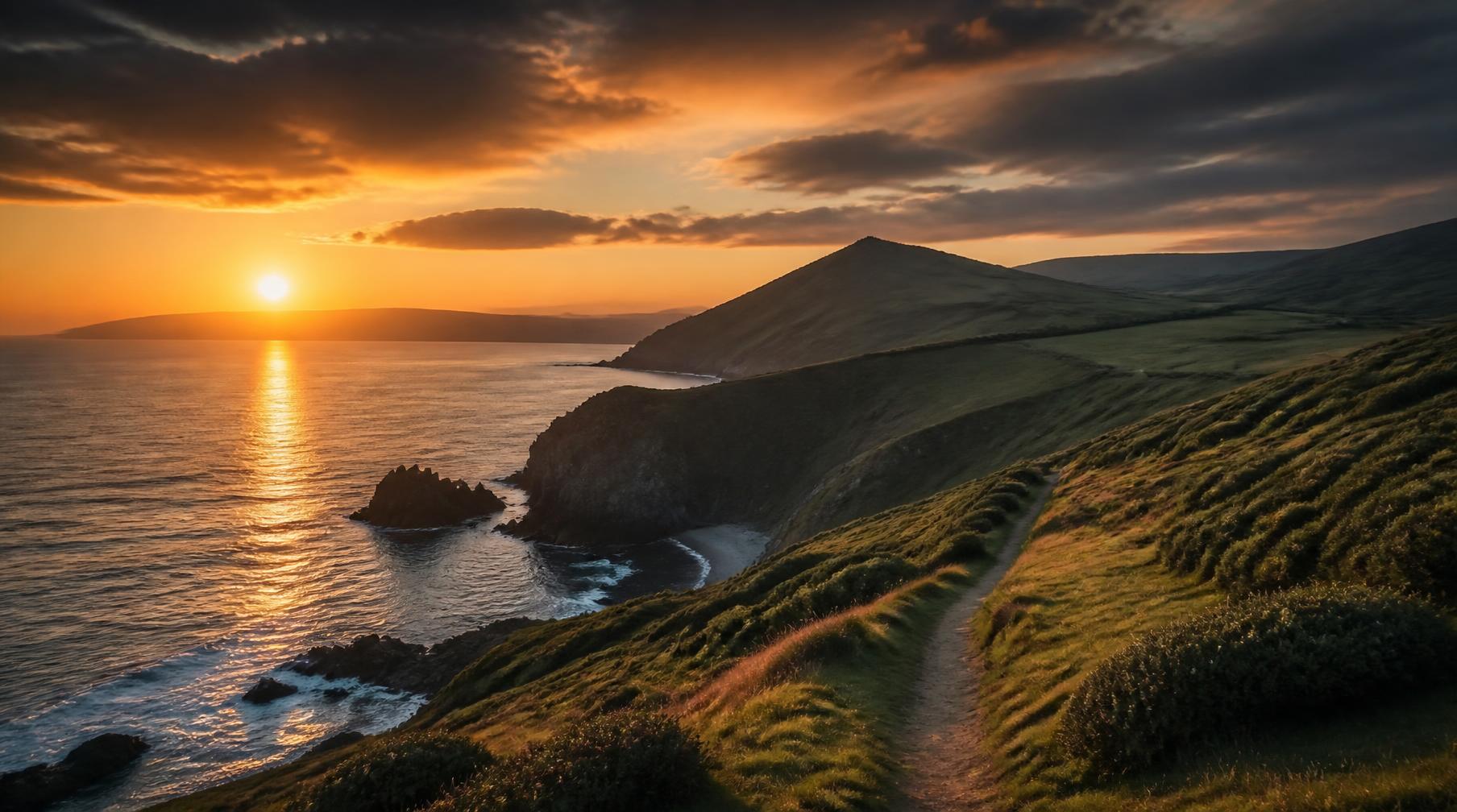 The Welsh coastline at sunset